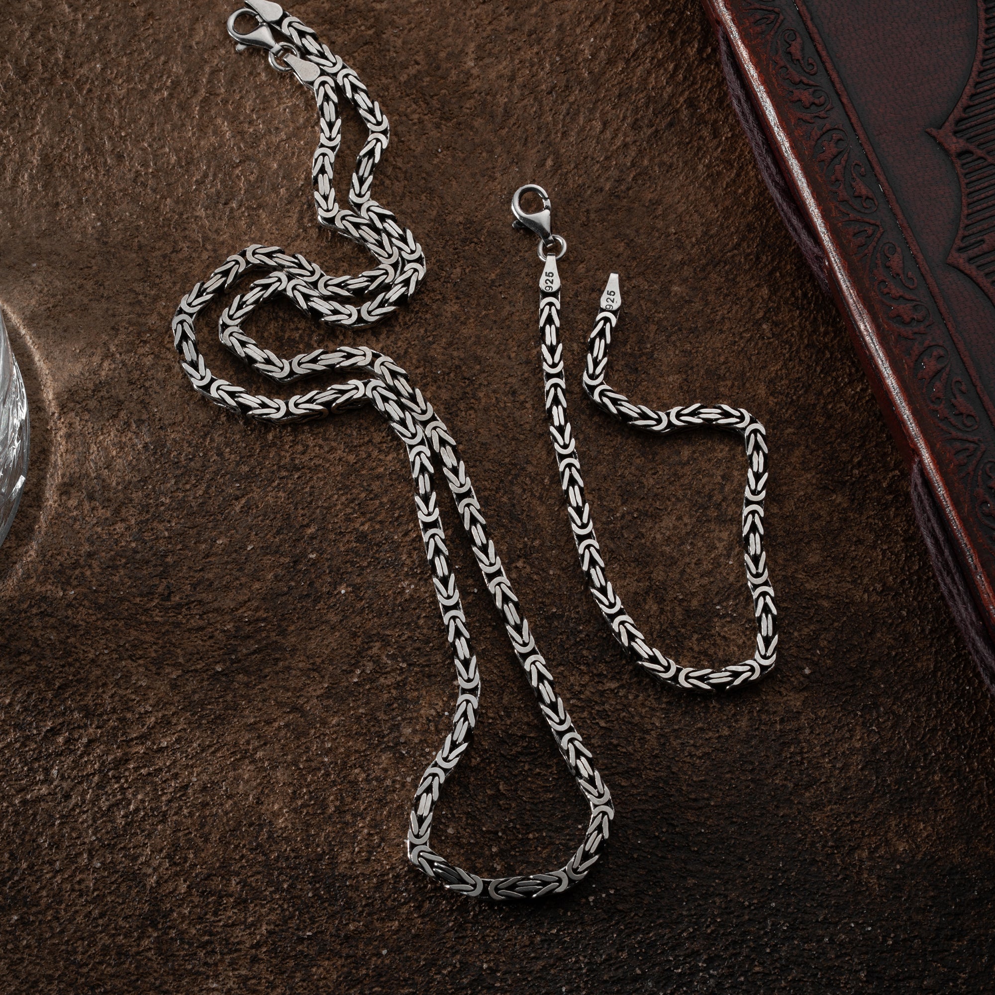 925 Silber Königs-Kette 4 mm Set von Ketten Boss, glänzende goldfarbene Kette mit glatter Oberfläche