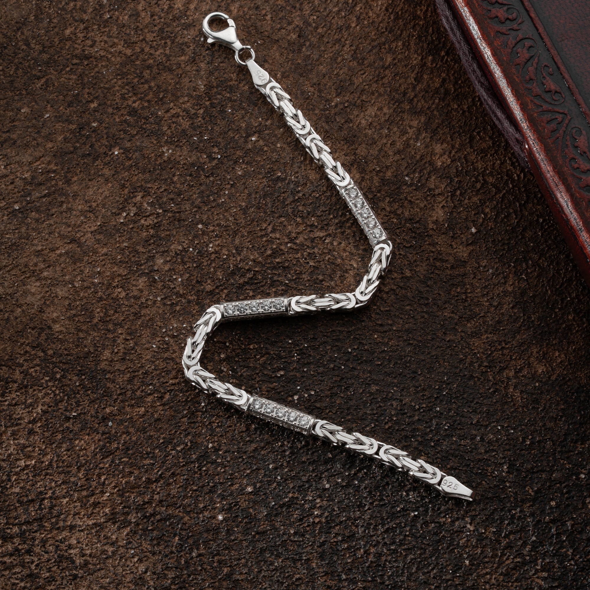 Königsarmband mit 5mm Strasssteinen aus 925 Silber, glänzendes Armband mit funkelnden Steinen, von Ketten Boss