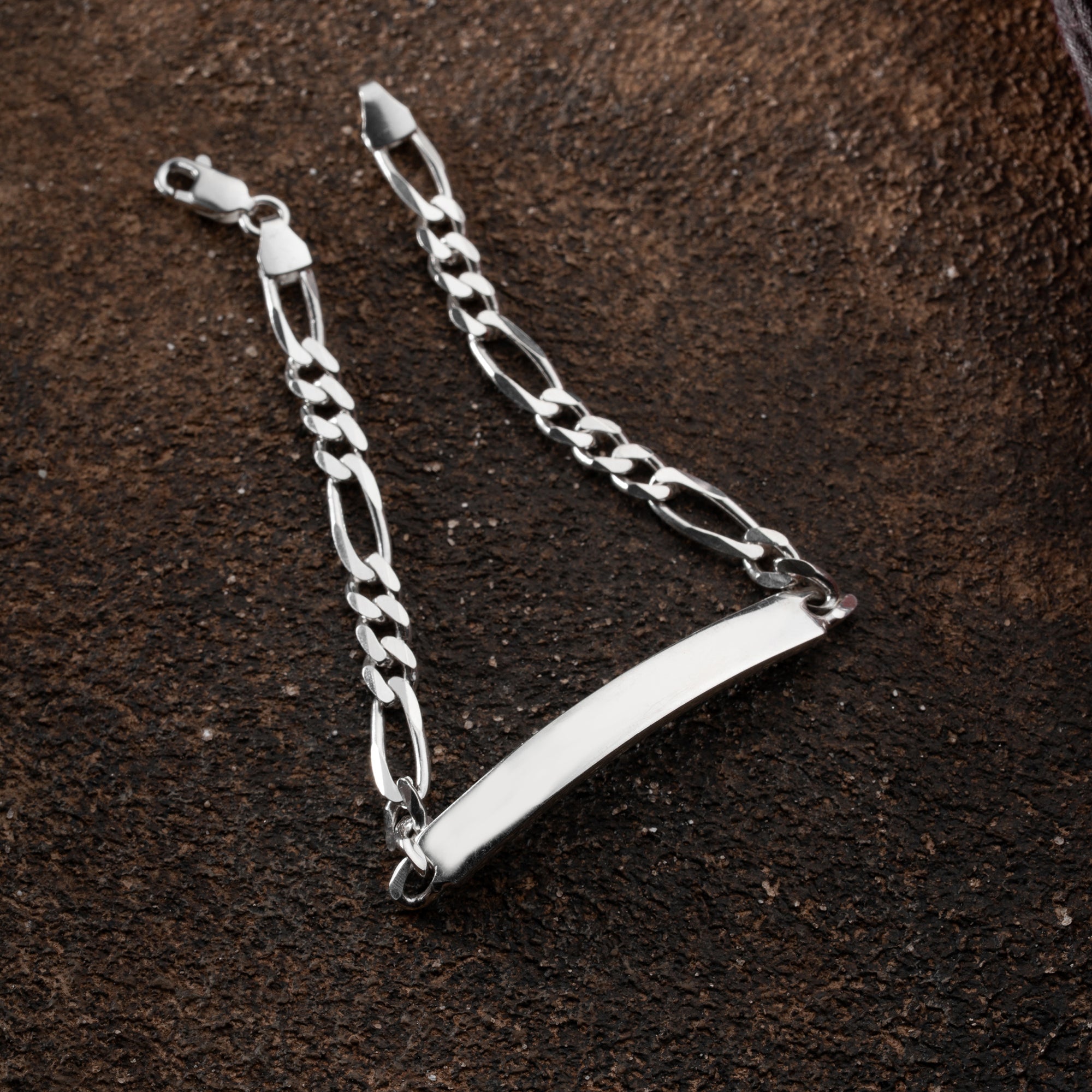 BIG FIGARO Armband mit Gravur aus 925 Silber, detailreiche Ketten Boss Schmuck, sichtbare Gravur und schlichte Eleganz