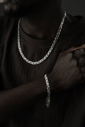 Cuban Link Set aus 925 Silber von Ketten Boss, glänzende silberne Halskette und Armband mit massiven Gliedern