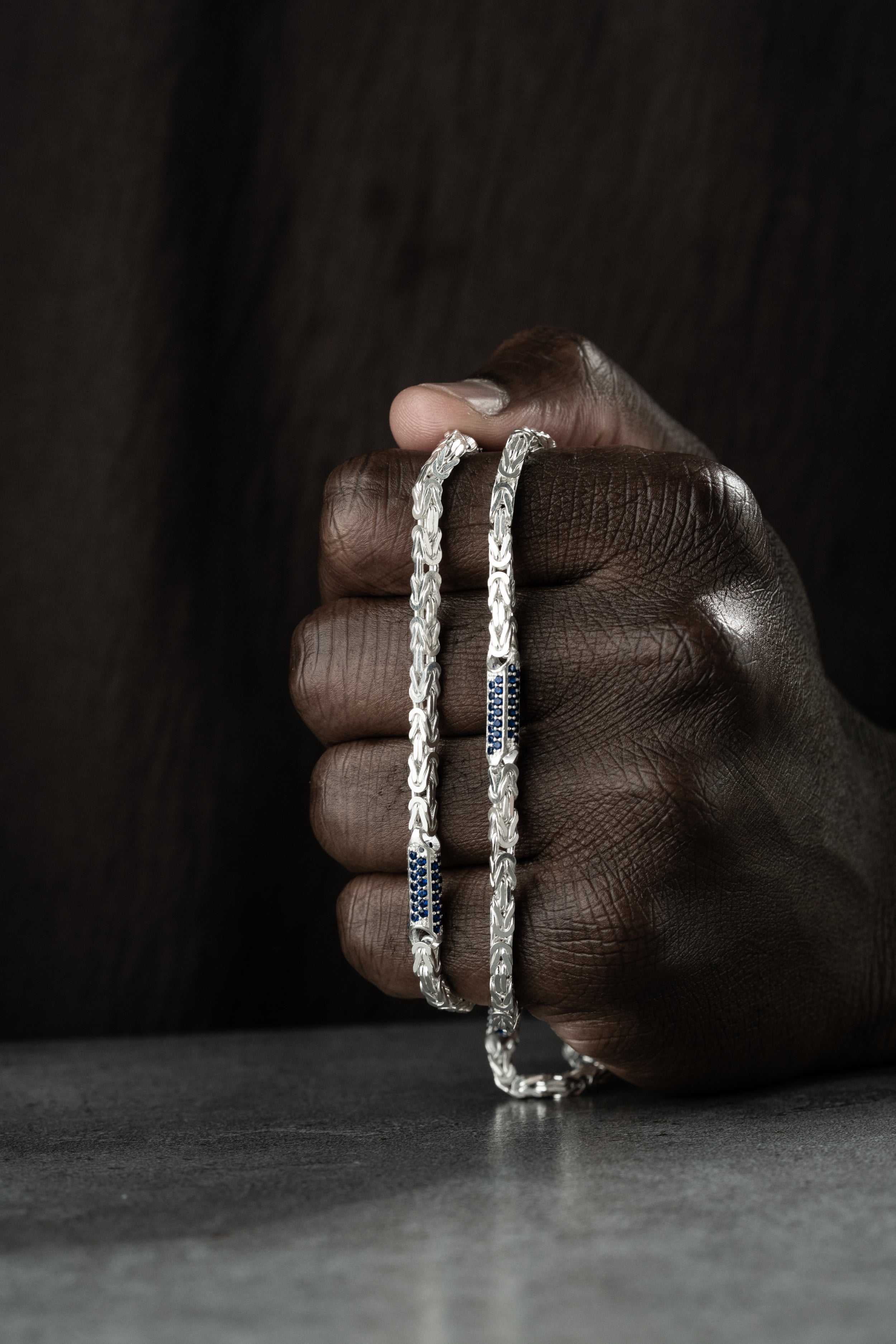 Blaues Halskette mit Strasssteinen aus 925 Silber, Ketten Boss Königs-Kette, elegante Schmuckkette mit funkelnden Steinen