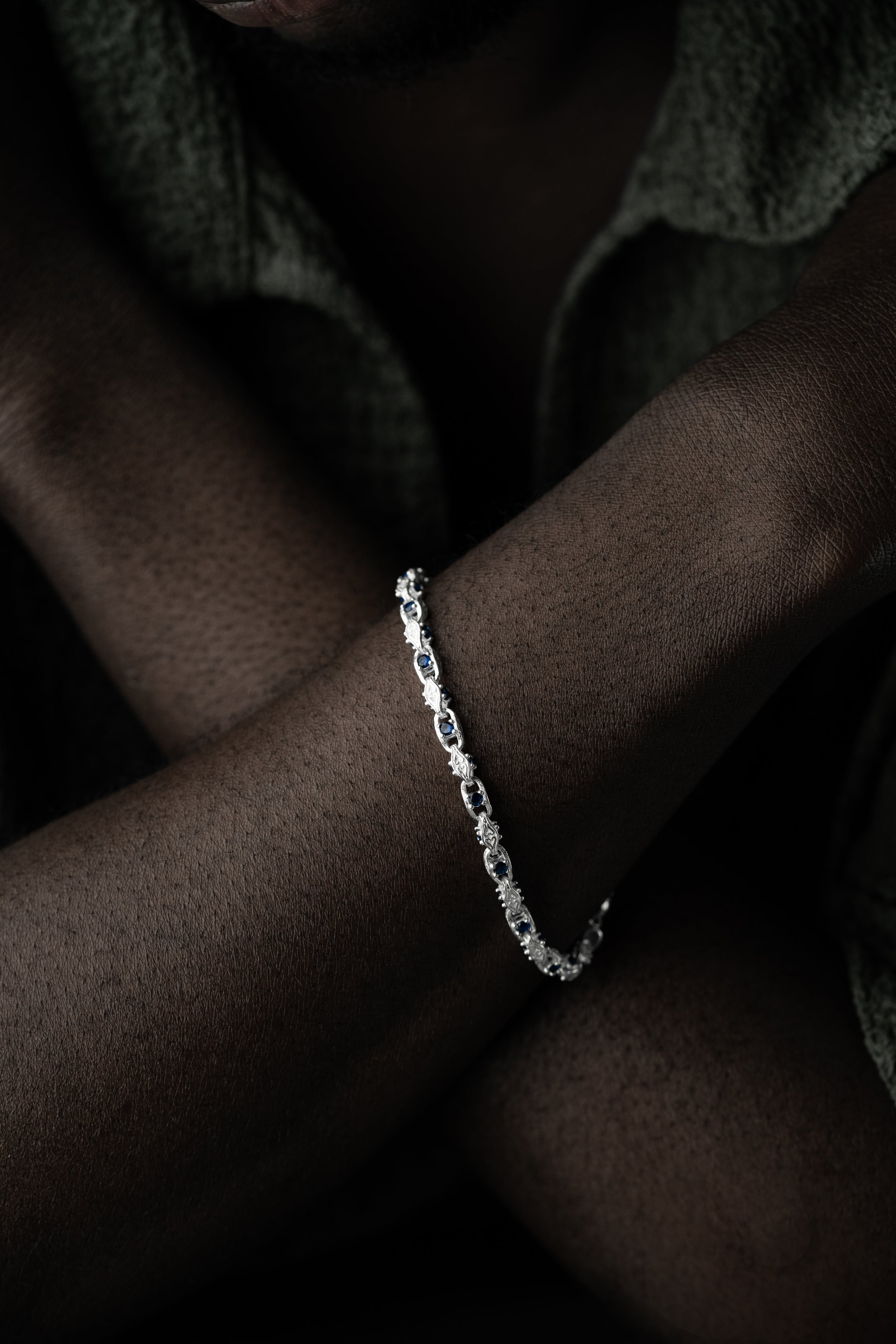 Anker Blue Diamond Armband 5mm aus 925 Silber, elegantes Schmuckstück, detailreiche Textur und glänzendes Finish.